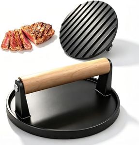 Cast Iron Burger Press, Heavy Duty Bacon Meat Steak Grill Press with Heat Resistant Wooden Handle for Griddle BBQ Flat Top Cooking 18cm/7inch