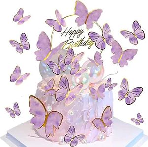 Dilightnews 56 Piezas Mariposas para Tartas, Pastel de Mariposa de Feliz Cumpleaños, Topper de Tarta Decoración, Para Niñas Cumpleaños Fiesta de San Valentín Bodas