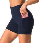 Dragon Fit Womens Yoga Shorts with Pockets High Waist Workouts Shorts Tummy Control Yoga Pants for Running,Gym,Fitness Navy Blue