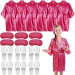 18 Pcs Spa Robes for Girls, Spa Party Supplies with Kid Slippers Girls 6 Blindfold Eye Mask Cover (CA/US, Numeric, 8, Regular, Rose red)