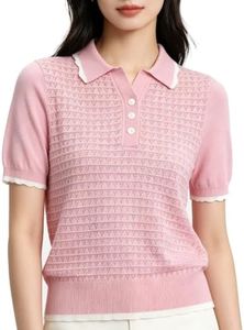 uubayyii Women Short Sleeve Sweater Tops Lapel V Neck Polo Shirts Pink