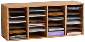 Safco Wooden Paper and Mail Organizer for Home Office and Classroom, Adjustable Shelves and Stackable, 32 Compartments with Drawers, Medium Oak