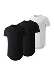 JMIERR Mens 3 Pack Cotton Hipster Hip Hop Longline Crewneck T-Shirt, A-black/Black/White, XX-Large