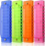 4 Pack Kids Harmonica 10 Hole, Plastic Harmonica for Kids with 4 Colors Educational Toys Beginners Toy Musical Instruments for Kids, Children and Adults (Blue, Pink, Green, Orange)