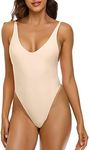 RELLECIGA Women's Creams High Cut Low Back One Piece Thong Swimsuit for Women Size Small