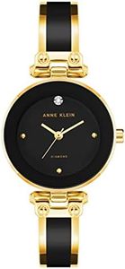 Anne Klein Women's AK/1980BKGB Diamond-Accented Dial Black and Gold-Tone Bangle Watch