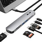 Verilux® USB C HUB 7 in 1 USB C to HDMI Adapter 4K@30Hz, 2.0/3.0 USB Adapter Multiple Port, SD/TF Card Reader, PD 100W & C Data Port USB Type C Hub for Laptop, MacBook Pro Air 20CM USB Hub Long Cable