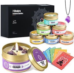 AOOVOO Chakra Candles with Healing Crystals - 7 Chakra Crystal Set, Spiritual Gifts for Women, Crystals and Healing Stones Set, Soy Wax Candles