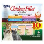 INABA Natural, Premium Hand-Cut Grilled Chicken Fillet Cat Treats/Topper/Complement with Vitamin E and Green Tea Extract, 0.9 Ounces Each, Pack of 10, Variety Pack