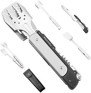 ROXON 6-in-1 BBQ Multi Tool Detachable and Foldable Grill Tool Set with Spatula, Fork, Barbecue Tongs, Bottle Opener Portable Grilling Multitool for Backyard Grilling, BBQ and Camping