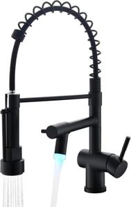 VFAUOSIT Kitchen Faucet with Pull Down Sprayer, Matte Black LED Light