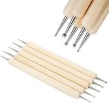 53 Arts 5Pcs Wooden Embossing Stylus Dotting Tool Kit with Metal Modelling Ball Pen for Mandala Art, Clay Pottery Ceramic, Nail Art, Ornaments DIY Craft Supplies in Different Sizes (Brown)