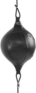Double End Punching Bag, PU Leather Double End Ball Hanging Boxing Speed Ball with 2 PCS Ring Locking and Fully Elastic Cords for Reaction, Agility, Punching Speed, Fight Skill(Black)