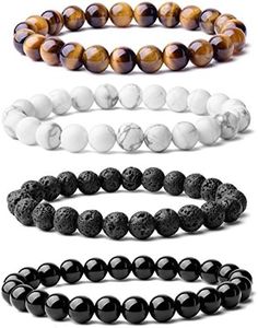 WRCXSTONE Natural 8mm Gorgeous Semi-Precious Gemstones Healing Crystal Stretch Beaded Bracelet Unisex (4 Pieces A Set(4 Colors))