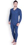 Lux Cottswool Men's Cotton Thermal Set (COTT_Blue_FS_Vneck_TRO_Set_L-90)