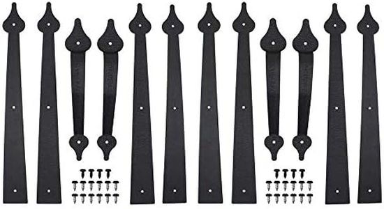 WINSOON Decorative Metal Garage Door Hardware Screw in Carriage House Accents Dummy Hinges Handles Black Steel Barn Gate Garage Decor Kit for 2 Car Garage