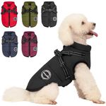 AIMYDOG Dog Winter Coat, Warm Dog Jacket Reflective Adjustable Dog Fleece Vest with Harness Built in, Waterproof Windproof Dog Snow Jacket Snowsuit with Zipper for Small Medium Dogs, Black XS