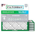 Filterbuy 10x10x1 Air Filter MERV 8 Dust Defense (6-Pack), Pleated HVAC AC Furnace Air Filters Replacement (Actual Size: 9.50 x 9.50 x 0.75 Inches)