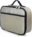 Holiday Gold Glitter Lunch Bag for Girls, Women, Sparkly Festive Insulated Lunchbag, Perfect for School, Work, Soft Sided Compartments, Spacious, BPA Free, Food Safe, 10.8in x 8.5in x 2.8in