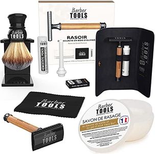 Kit de rasage - Rasoir de Sécurité/Rasoir de Sûreté + 5 doubles lames + Blaireau de rasage + savon de rasage 150ml + Pierre d'alun ✮ BARBER TOOLS ✮