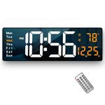 Abovsare Plastic Digital Wall Clock Large Display, 16.2 Inch Large Wall Clocks, Led Digital Clock with Remote Control/Automatic Brightness Dimmer Big Clock with Date Week Temperature (Orange)