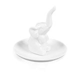 LEPENDOR Elephant Ring Holder Jewelry Tray for Wedding Christmas Birthday, Handmade Ceramic Decor Jewelry Small Animal Tray - White Elephant