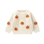 LSFYSZD Toddler Baby Girls Boys Halloween Pumpkin Sweaters Long Sleeve Crew Neck Winter Warm Knitwear Pullover Jumpers Top (White, 12-18 Months)