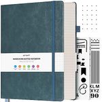 OFFIGIFT Bullet Dotted Journal, Large A4 Hardcover Leather Journal, 312 Numbered Pages Thick Journal, 100gsm No Bleed Paper Dot Grid Notebook for Women Men, 8.5'' × 11'', Grey Blue