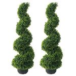 35 Inch Artificial Boxwood Topiary Tree Spiral Plants Fake Faux Artificial Topiary Trees Plant Decor in Plastic Pot Green Indoor or Outdoor for Garden Gate Office Home Decoration Gifts, Set of 2