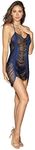 Dreamgirl Women's Draped Fringe Chemise Dress with T-Back, Midnight, Large