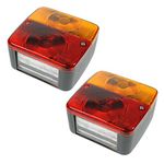 2x 4 Function Rear square Lamp with BULBS Trailer Board Light Caravan