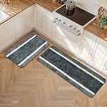Kuber Industries Set of 2 Pcs Microfiber Kitchen Mats for Floor Anti Slip | Luxury Door Mat & Kitchen Runner Set | Anti Skid Floor Mats/Rugs for Bedroom, Hallway & Living Room | Lining - Grey