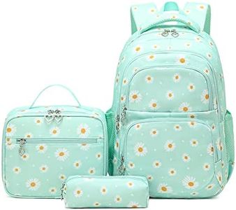 Daisy Prints Girls Backpack Kids School Bookbag Set Elementary Students Casual Daypack with Lunch Box and Pencil case