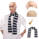 FVCENT 4pcs Set for Male and Female Halloween Role-playing Party Supplies, Black and Gray Scarves, Latex Bald Scalp and Fake Nose, Hair Cap (atex scalp -4)