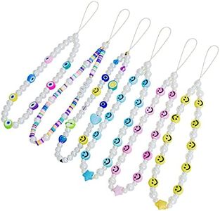 Vatogon Beaded Phone Strap Y2K Beaded Phone Charms Smiley Face Fruit Star Letter Pearl Handmade Rainbow Acrylic Polymer Clay Beads Keychain for Women Girls (6Pcs-G)