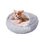 NOWI Dog Cave Bed for Small Breeds - 65cm - Calming Dog Bed with Hood - Extra Soft & Warm - with Hooded Blanket - Puppy Bed - Heated - Indoor Cat Bed - Anti Anxiety - Washable & Non Skid, Grey