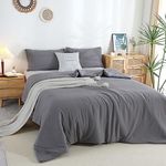 COTTEBED Ultra-Soft Gray Comforter Sets Queen Full Sized Bedding - All Season Lightweight Fuzzy Fluffy Modern Washed Polycotton Microfiber - 1 Bed Down Comforters &2 Pillowsham (Queen/Full,Dark Grey)