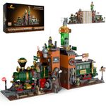 JMBricklayer Steam Train Station Building Set 50002, 2 in 1 Train & Bookends Building Sets for Adults, Steampunk Bookends Model Kit, Collectible Vintage Home Decor Gifts for Boys Girls Teens(1379 Pcs)