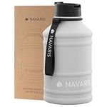 Navaris Stainless Steel Water Bottle - 74.4 fl oz (2.2 Litre) Large Metal Drinking Liquid Bottle for Sports or Camping - Gym Canteen for Drinks - Hydrate on The Go - Sand Beige