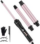 3 in 1 Curling Wand Set, Curling Iron Set with 3 Interchangable Ceramic Curling Wands (0.5”-1.25”), Fast Heating Up Hair Curler, Dual Voltage Wand Curling Iron