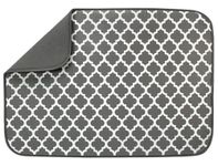 S&T INC. Absorbent, Reversible XL Microfiber Dish Drying Mat for Kitchen, 18 Inch x 24 Inch, Pewter Gray Trellis