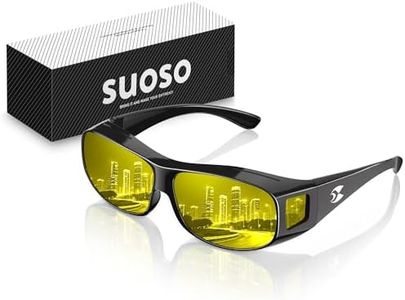 suoso Night Driving Glasses Fit Over Eyeglasses for Men Women, Polarized Anti Glare Night Vision Glasses HD Yellow Lens