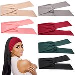 WILLBOND 6 Pieces Tie Headband for Women, Adjustable Headbands, Knotted African Headbands, Yoga Elastic Non Slip Floral Hair Bands for Running Hiking Cycling Workout (Without Patterns)
