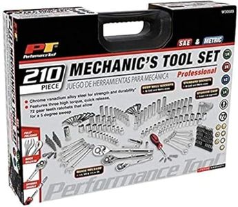 Performance Tool W30503 Professional Mechanic Socket Tool Kit Set With Case | Deep Wall & Standard Sockets | SAE & Metric | 1/4 & 3/8 Drive | Set of 210