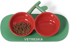 VETRESKA Cat Food Bowl Ceramic Cat Bowls for Food and Water Tilted Puppy Cat Feeding Bowl Relieve Whisker Fatigue Cherry Cat Bowls Anti Vomit Wide Shallow Cat Dishes Non-Slip Medium Small Dog Pet Bowl