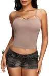 SweatyRocks Women's Spaghetti Strap Crop Top Criss Cross Camisole Tank Tops Khaki S