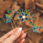 IYOU Baroque Wedding Hair Pins Green Flower Bridal Hair Piece Butterfly Leaves Guest Prom Bridesmaid Hair accessories for Women(Pack of 3)