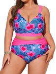 Hanna Nikole Sexy Two Piece Swimsuit for Women Plus Size Tummy Control Bathing Suits High Waist Swimwear, 16 Plus Pink Floral