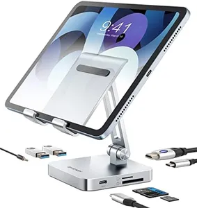 BYEASY USB C Hub with Stand, 7 in 1 Docking Station with 4K 30HZ HDMI, 3.5mm Audio Jack, 60W PD Charging, 2 x USB 3.0, SD/TF Card Reader, for iPad Pro 2018-2023/MacBook Pro 2017-2023