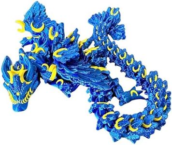 Articulating 3D Printed Lunar Dragon with Lunar Moon Design, Movable and Posable Lunar Dragon 3D Printed - Blue and Yellow